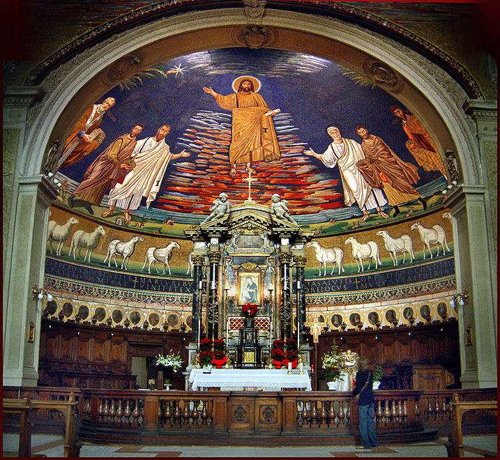 Мозаика VI в. с изображением второго пришествия Христа в базилике  Косьмы и Дамиана (Santi Cosma e Damiano, Санти-Косма-э-Дамиано) — древняя христианская церковь в Риме, на форуме Веспасиана.